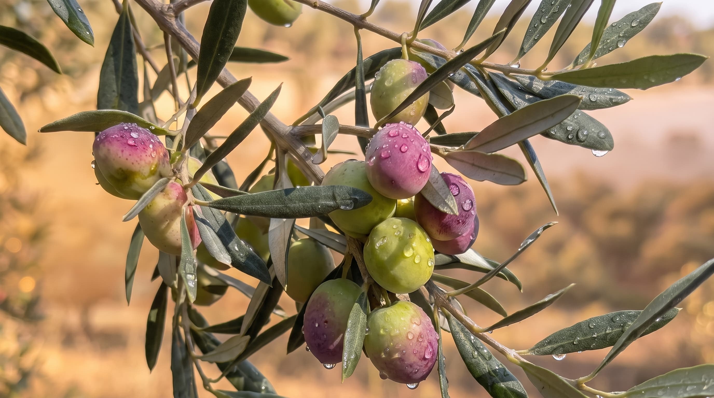 Çiy taneli zeytin dalı